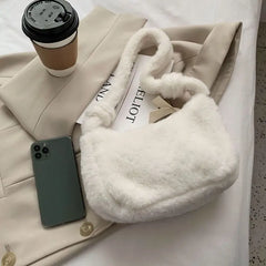 Winter Heart Furry Shoulder Bag Soft Plush Handbag Lady Underarm Clutch