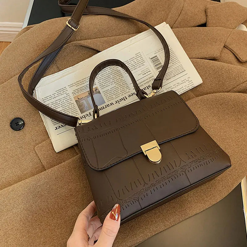 Winter High Handbag Retro Stone Grain Shoulder Bag Large Capacity