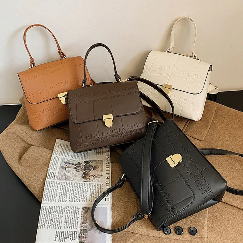 Winter High Handbag Retro Stone Grain Shoulder Bag Large Capacity
