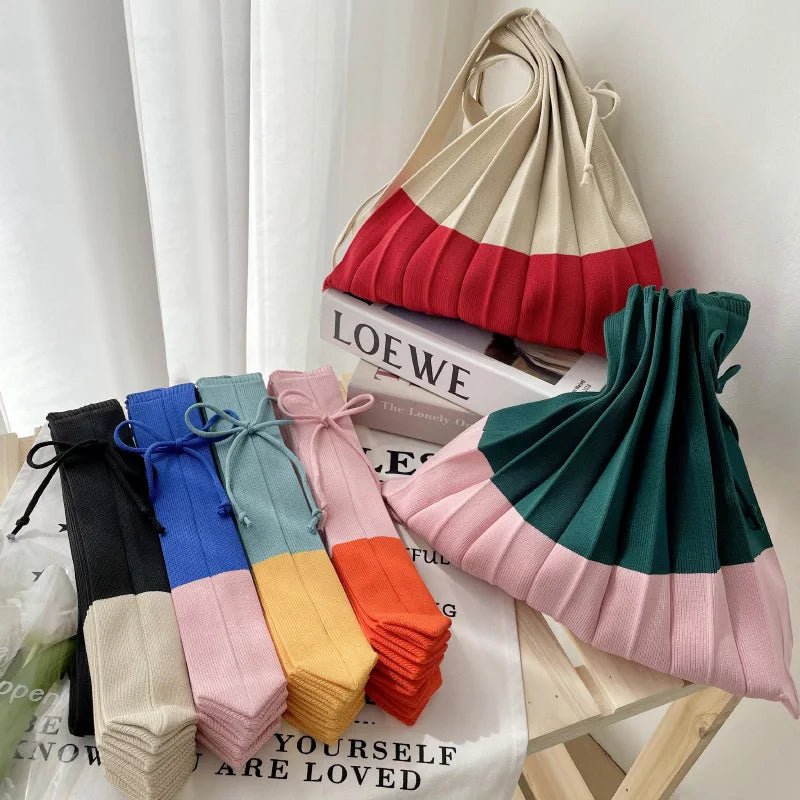 Winter Knitted Shoulder Bag Women Stripe Stitching Tote