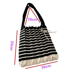 Winter Knitted Shoulder Bag Women Stripe Stitching Tote