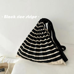 Winter Knitted Shoulder Bag Women Stripe Stitching Tote