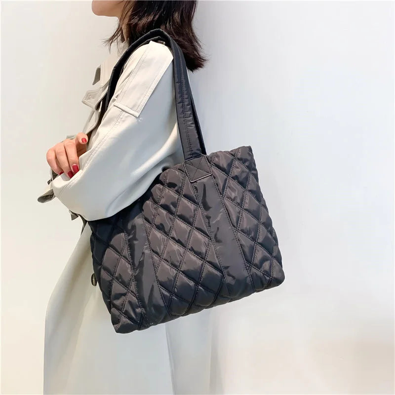 Winter Large Capacity Nylon Shoulder Bag Cotton Tote Bags
