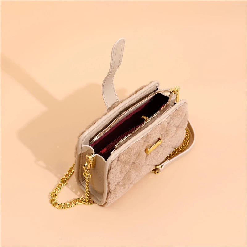 Winter Leather Shoulder Bag Chain Crossbody Handbag Ladies Totes Messenger