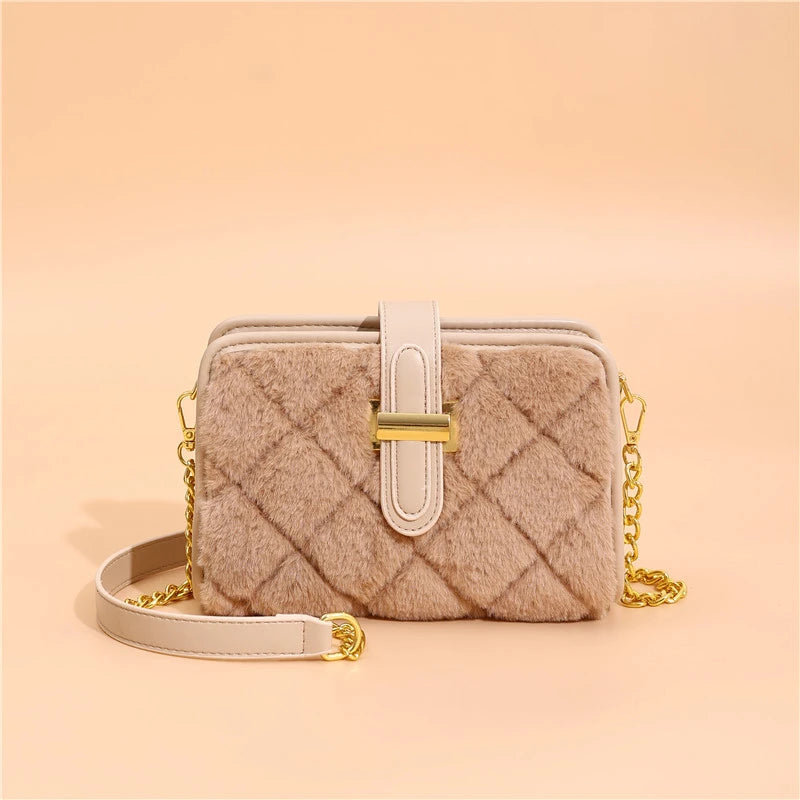 Winter Leather Shoulder Bag Chain Crossbody Handbag Ladies Totes Messenger