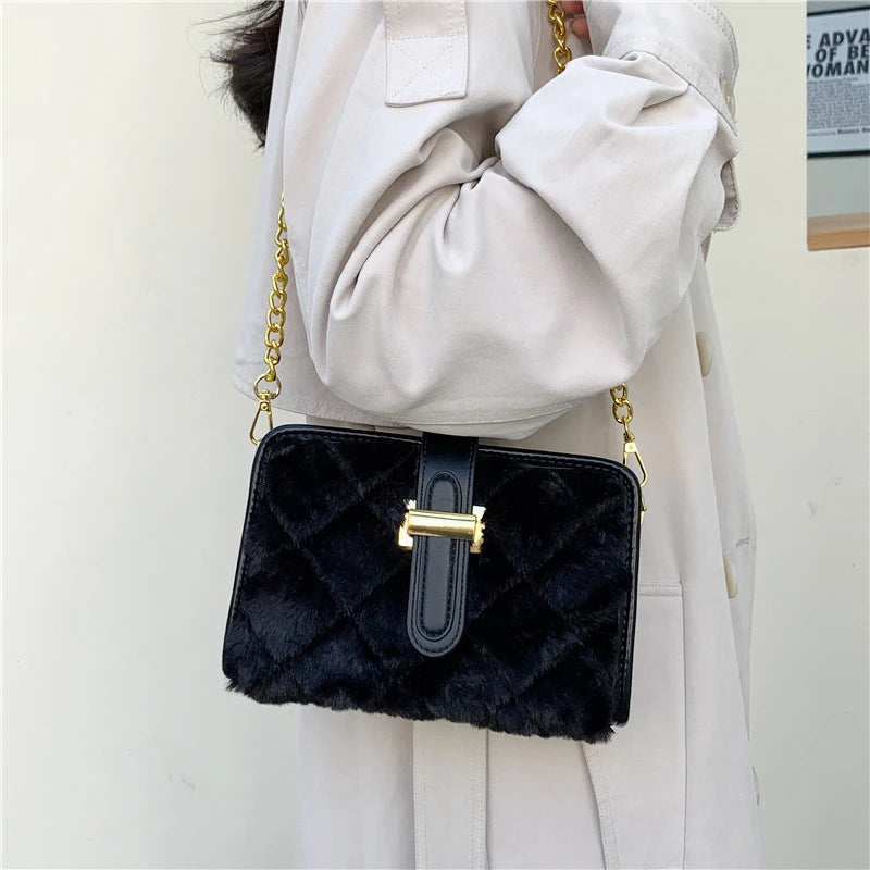 Winter Leather Shoulder Bag Chain Crossbody Handbag Ladies Totes Messenger