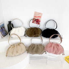 Winter Faux Fur Shoulder Bag Women's Plush Hobos Bag Solid Fluffy Handbag
