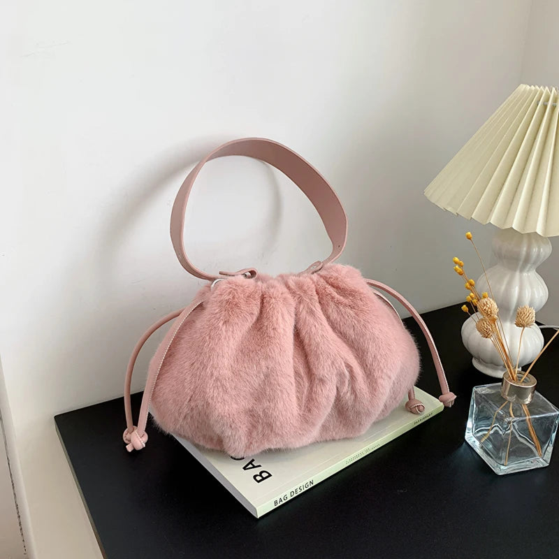Winter Faux Fur Shoulder Bag Women's Plush Hobos Bag Solid Fluffy Handbag