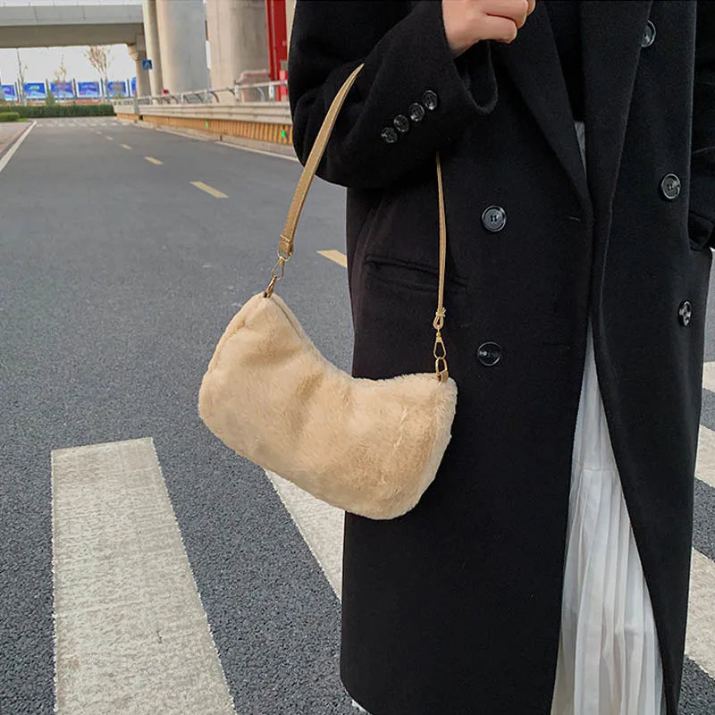Winter Plush Handbag Women Clutch Purse Large Capacity Shoulder Bag
