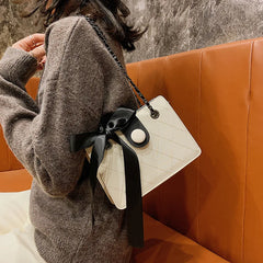 Winter Shoulder Bags Lingge Chain Crossbody Bag Solid Ribbon Bow