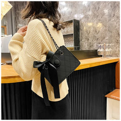 Winter Shoulder Bags Lingge Chain Crossbody Bag Solid Ribbon Bow