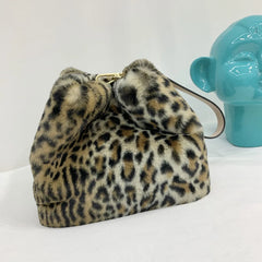 Leopard Print Square Satchel Handbag Faux Fur Bag