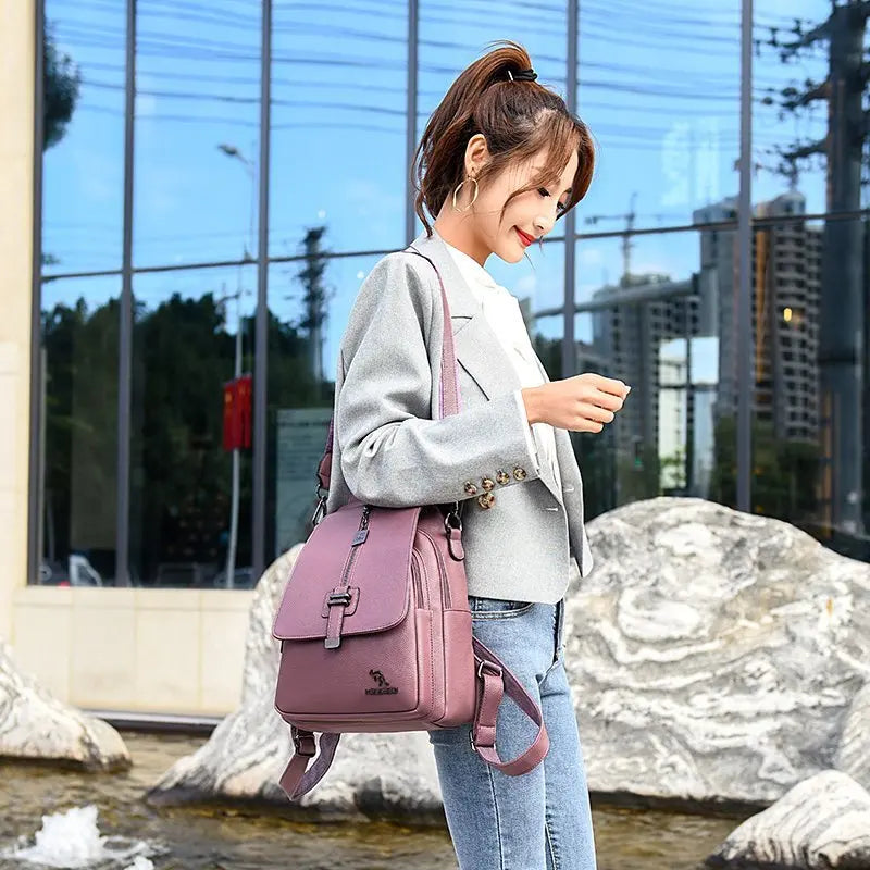 Winter Women Backpack High Leather Women Bag School Bags Retro Elegance