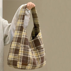 Winter Women's Casual Plaid Shoulder Bag Vintage Canvas Handbag