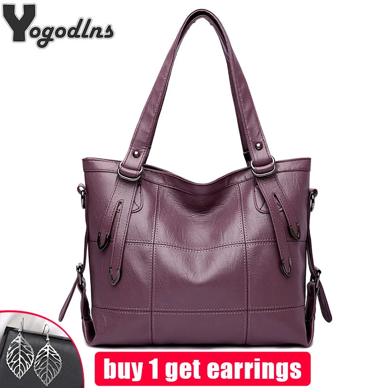 Winter PU Leather Zipper Handbags Large Capacity Shoulder Crossbody Bags