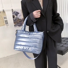 Winter Padded Shoulder Bags For Women Solid Small Top-handle Bag