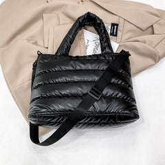 Winter Padded Shoulder Bags For Women Solid Small Top-handle Bag