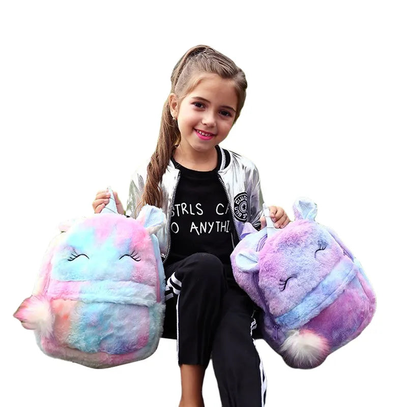 Winter Plush Backpack Children Cartoon School Bag Kindergarten Little Princess G