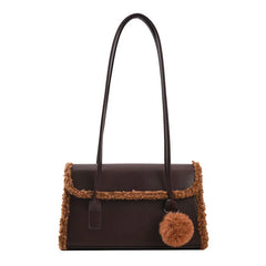 Winter Plush Shoulder Bag with Wool Ball Pendant