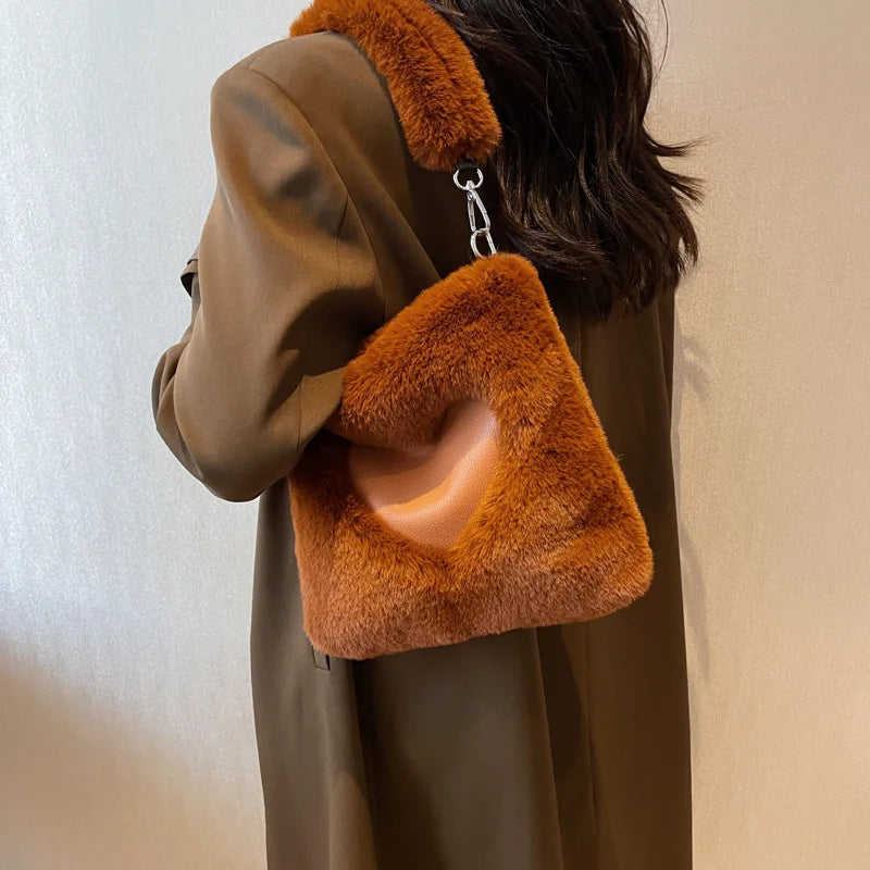 Winter Plush Hand Women's Handbag Faux Fur Women Bag