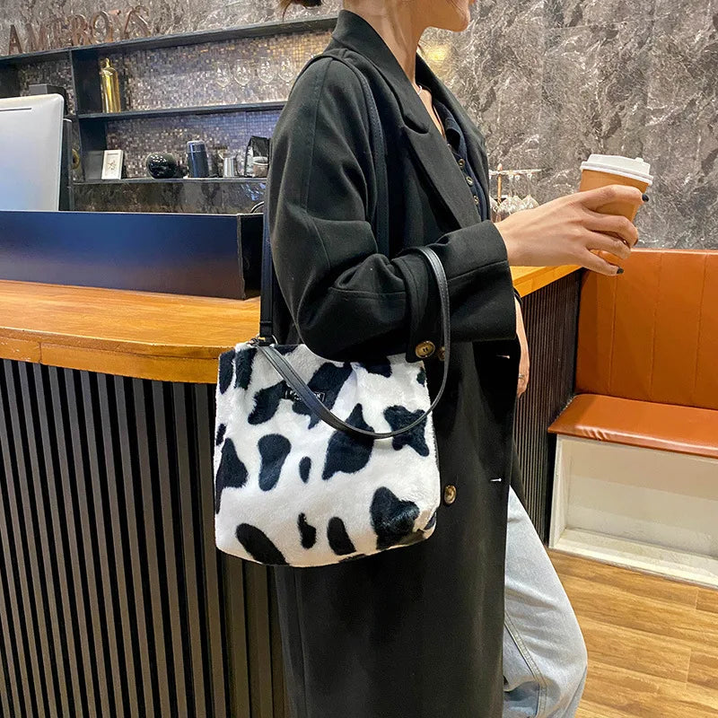 Winter Leopard Print Plush Mini Bag for Women