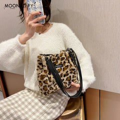 Leopard Print Mini Shoulder Bucket Bag for Women