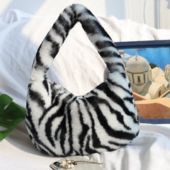 Winter Leopard Plush Shoulder Bag Warm Messenger Bag