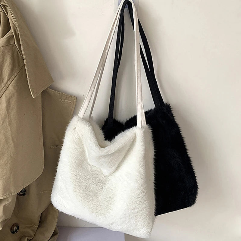 Winter Plush Shoulder Bags Large Capacity Shopping Tote