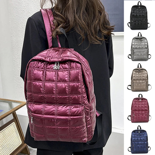 Winter Quilted Plaid Women's Backpack Space Down Casual Female Backpacks