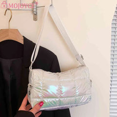 Winter Shoulder Bag Quilted Check Ladies Shopper Bag Casual Nylon Soft Portable