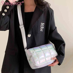 Winter Shoulder Bag Quilted Check Ladies Shopper Bag Casual Nylon Soft Portable