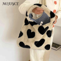 Winter Shoulder Handbags Large Capacity Soft Plush Clutch Bag Love Heart Fluffy