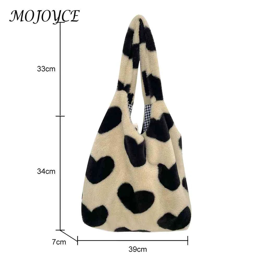 Winter Shoulder Handbags Large Capacity Soft Plush Clutch Bag Love Heart Fluffy