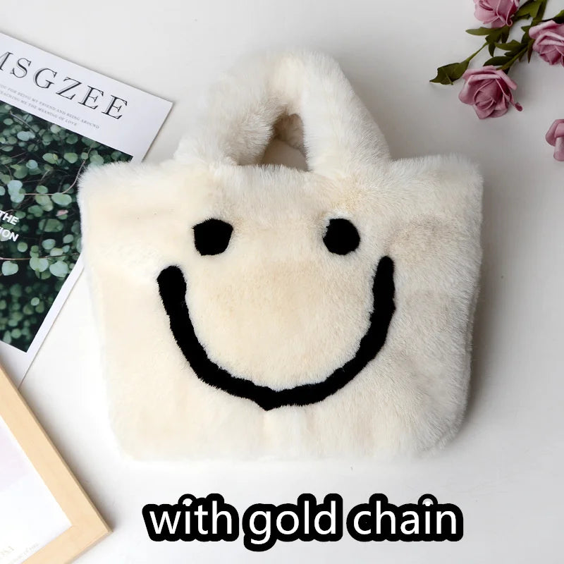 Winter Smile Faux Rabbit Fur Shoulder Bag Chain Crossbody Bag