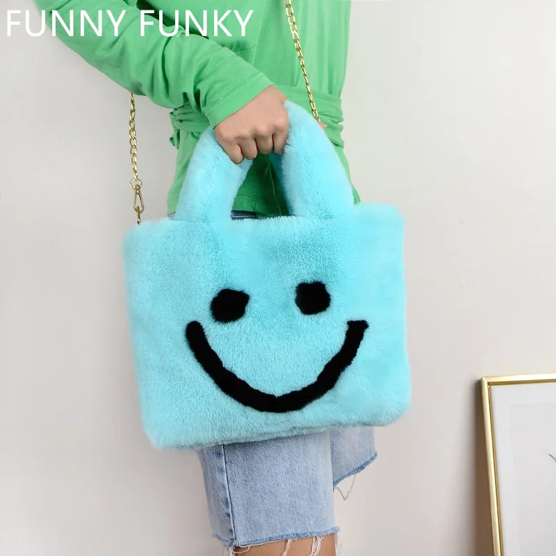 Winter Smile Faux Rabbit Fur Shoulder Bag Chain Crossbody Bag