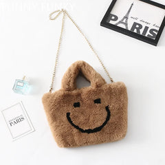 Winter Smile Faux Rabbit Fur Shoulder Bag Chain Crossbody Bag