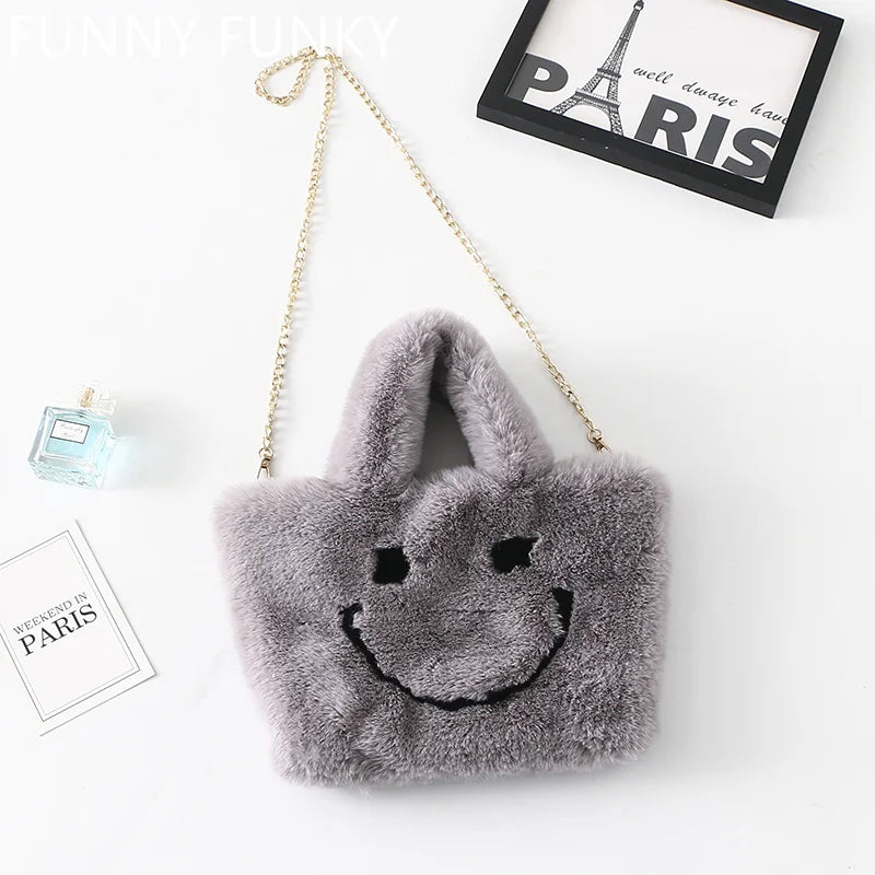Winter Smile Faux Rabbit Fur Shoulder Bag Chain Crossbody Bag