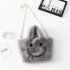 Winter Smile Faux Rabbit Fur Shoulder Bag Chain Crossbody Bag