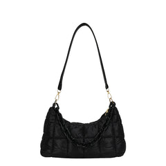 Winter Soft Cotton Women's Shoulder Bags Solid Nylon Plaid Handbags And Purses
