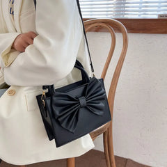 Winter Solid Big Handbag For Women High Pu Leather Bow Single Shoulder Bag