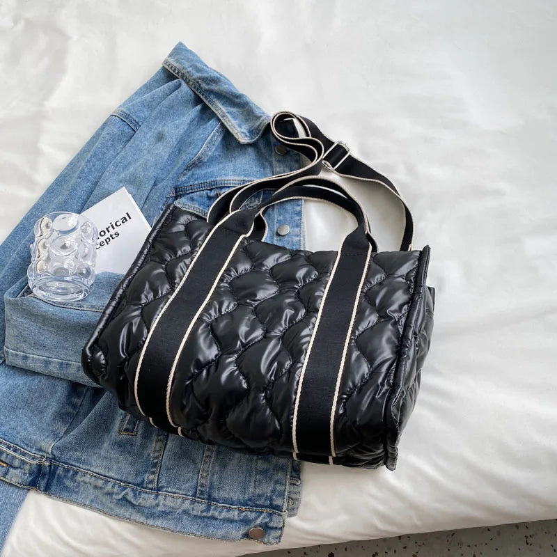 Winter Down Shoulder Bag Large Capacity Shopper Tote Handbag for Women