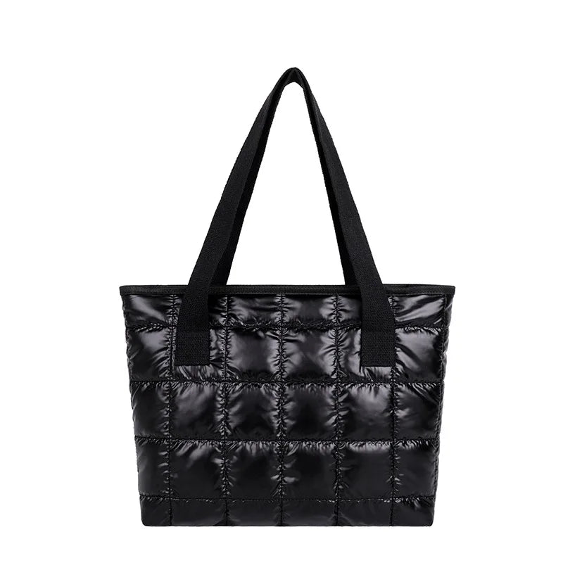 Winter Tote Bag Women Commute Space Padded Down Bag Large Capacity Female Solid