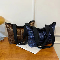 Winter Tote Bag Women Commute Space Padded Down Bag Large Capacity Female Solid