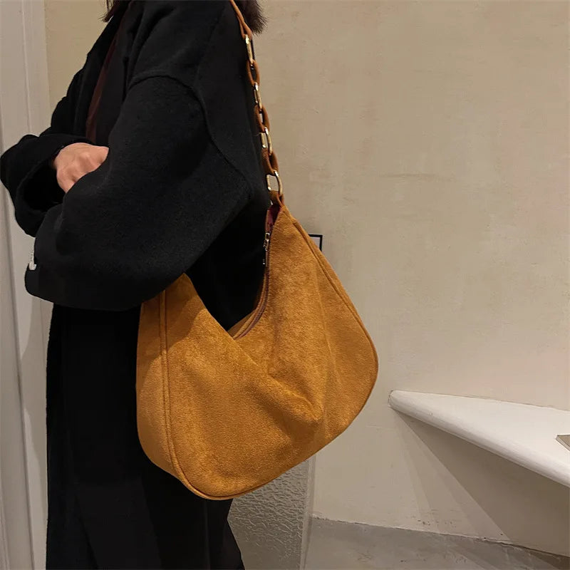 Winter Women's Faux Suede Shoulder Bags Matte PU Leather Hobo Bag