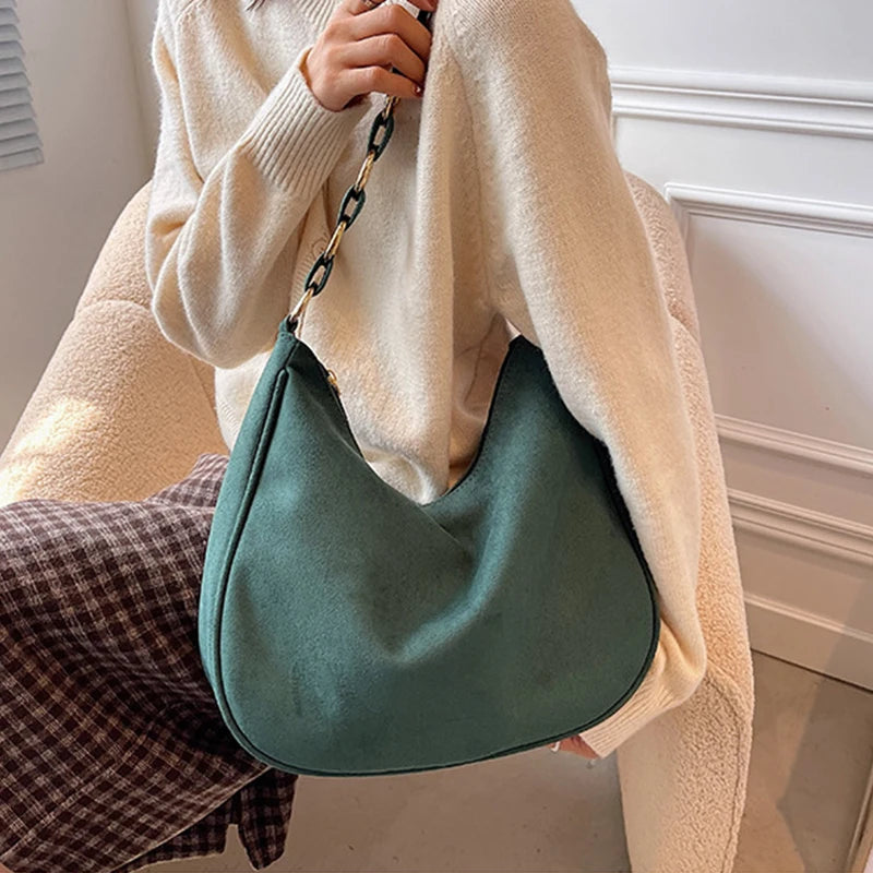 Winter Women's Faux Suede Shoulder Bags Matte PU Leather Hobo Bag