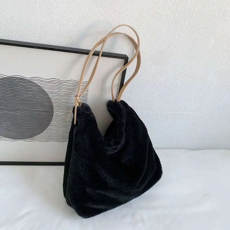 Winter Underarm Plush Shoulder Bags for Women Large Capacity Daily Handbags
