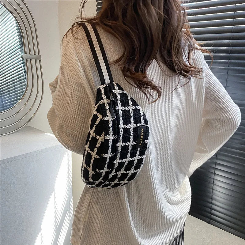 Winter Plaid Women Messenger Waist Bag Easy Carry Fanny Pack