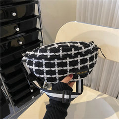 Winter Plaid Women Messenger Waist Bag Easy Carry Fanny Pack