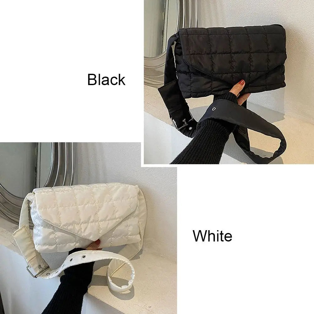 Winter Warm Plaid Shoulder Bags Lightweight Down Cotton Padded Quilted Tote