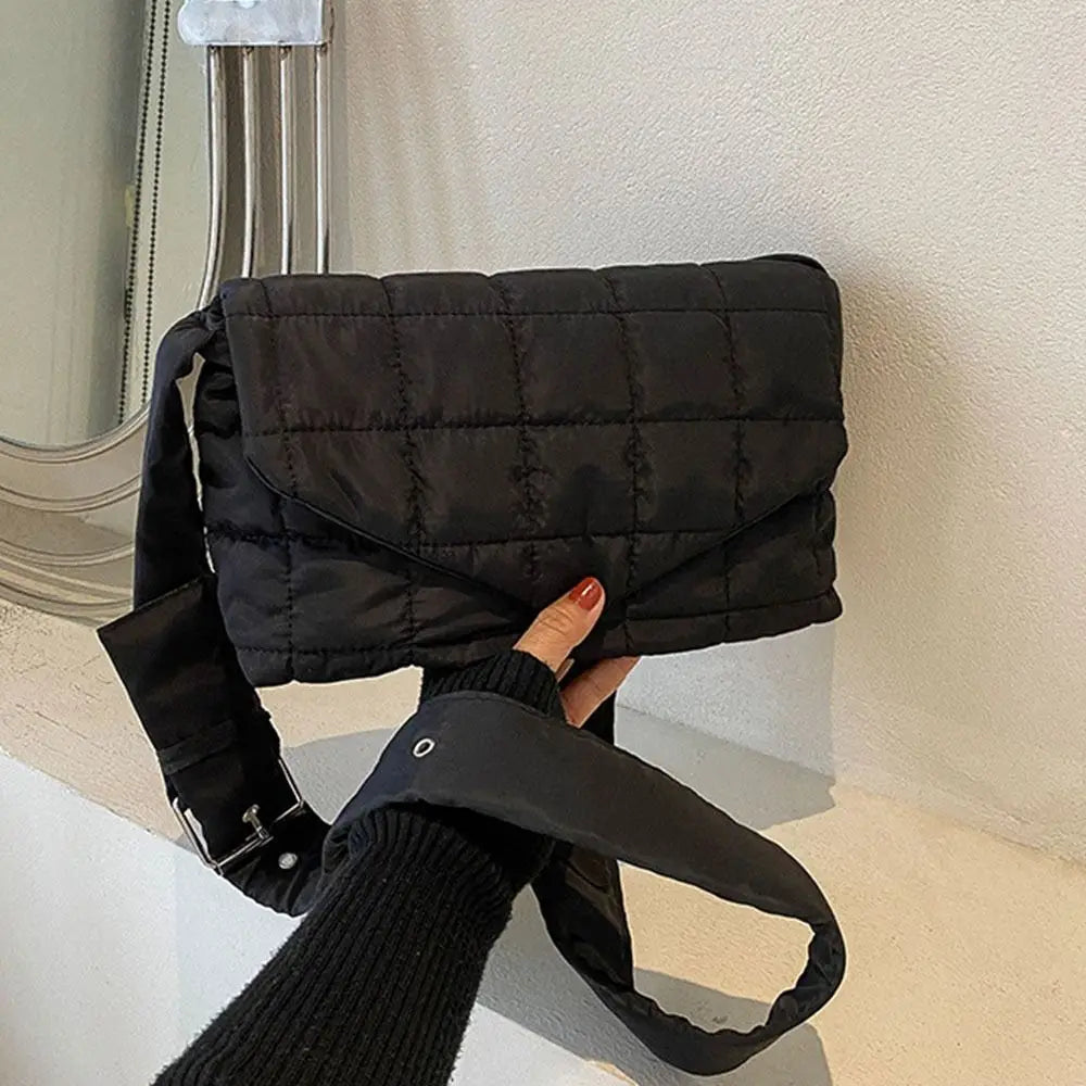 Winter Warm Plaid Shoulder Bags Lightweight Down Cotton Padded Quilted Tote